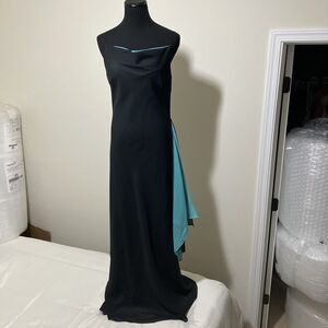 Thea Dora Black Teal Formal Cocktail Evening Prom HoCo Maxi Wrap Dress Sz L Y2K